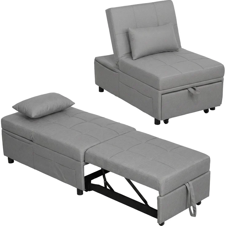 MELAYR, 4-in-1 Klappsessel mit Seitentasche, Gästebett mit Kissen, 104 x 65.5 x 81 cm, Hellgrau – Bild 1