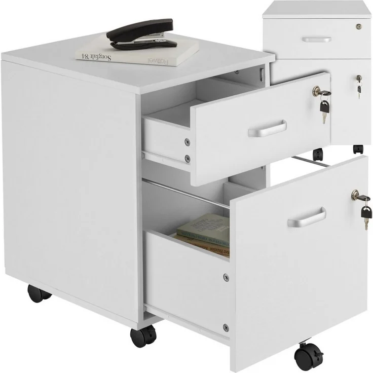 tectake Rollcontainer Rollschrank Vagur, 2 abschließbare Schubladen, mit 2 Schubladen für Dokumente im A4 Format – Bild 5