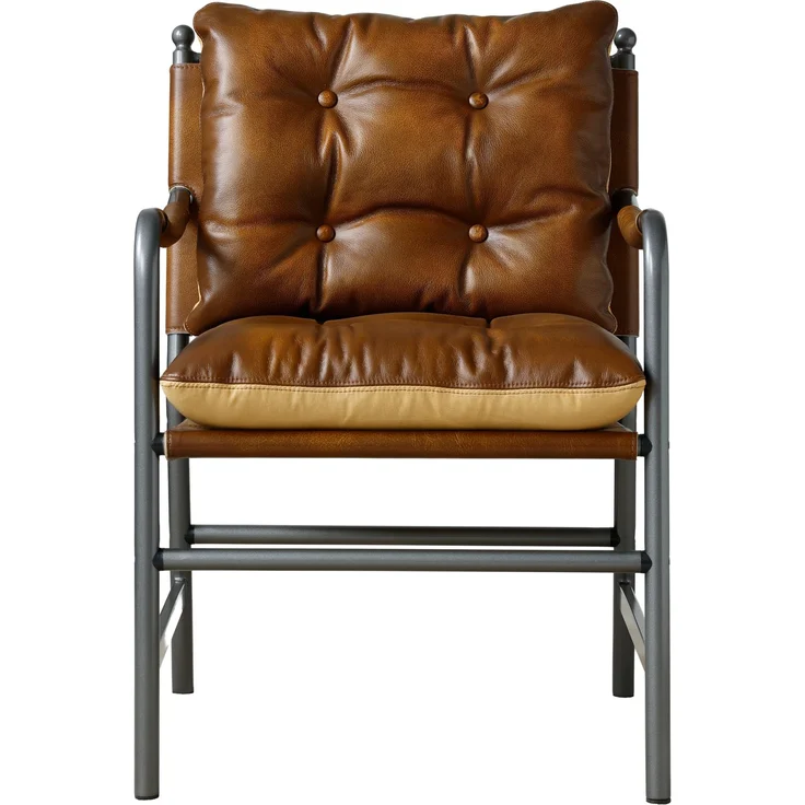 Mid-Century-Ledersessel mit schwarzem Metallgestell und Armlehnen, gepolsterter Akzent- und Lesesessel für Wohn- und Schlafzimmer, Braun – Bild 14