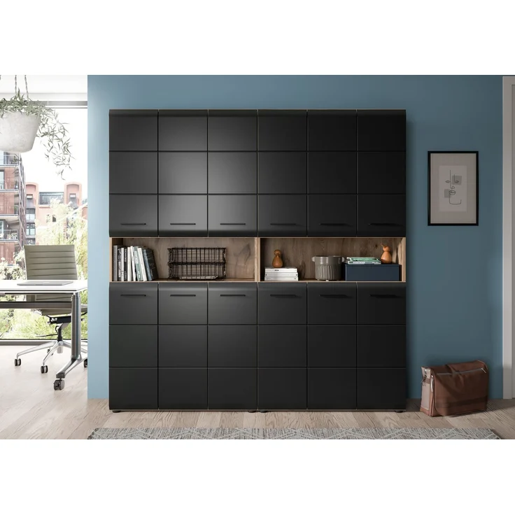 Badkombination (B/H/T: 180x185x30 cm) in schwarz matt und Nox Oak Nachbildung – Bild 5