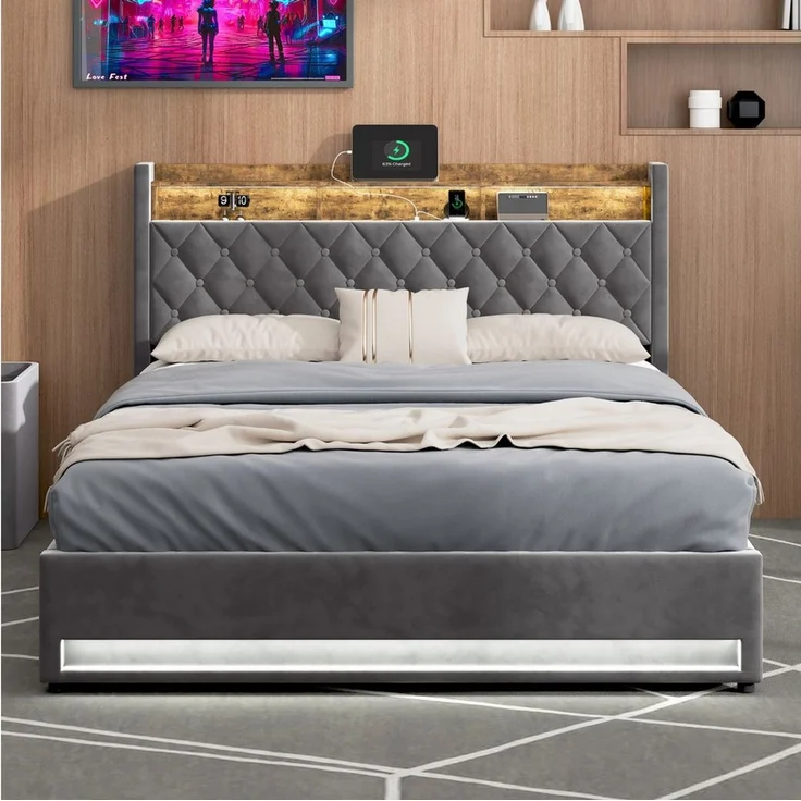 STILVORA Polsterbett 160×200 mit matratze und bettkasten,Stauraumbett Boxspringbett mit USB (Funktionbett mit Hydraulikstange,Tragfähigkeit: 200kg, Strapazierfähig und schmutzabweisend,verschiedenen Farben,Metallrahmen), Bettgestell mit Lattenrost,Bequ... – Bild 2