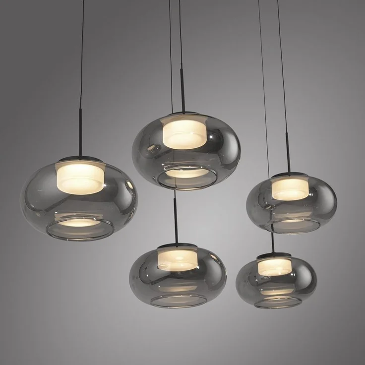 SCHÖNER WOHNEN-Kollektion LED Pendelleuchte LED Pendellampe SIA, höhenverstellbar, 5x LED Board 6W, warmweiß, Rauchglas, höhenverstellbar, Lichtfarbe warmweiß – Bild 2