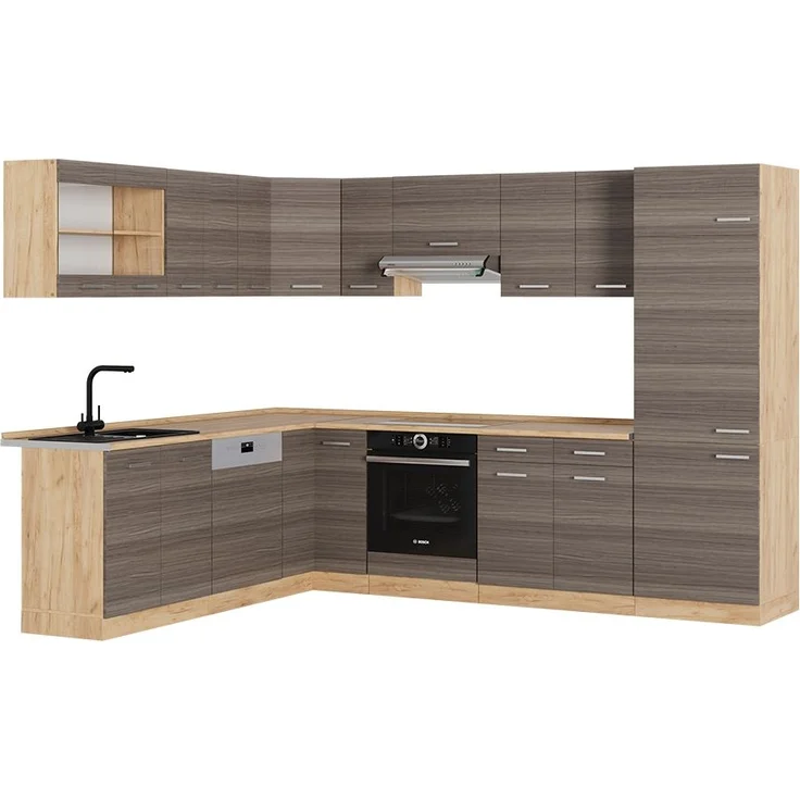 Eckküche R-Line Edelgrau/Goldkraft Eiche 287 x 60 cm , AP Eiche Vicco – Bild 1