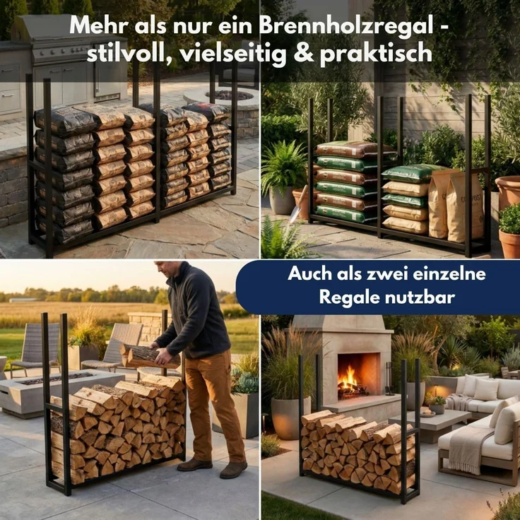 Coemo Brennholz Regal Hans Kaminholzregal mit Abdeckplane Metall 3 Segmente 25 x 335 x 115 cm – Bild 5