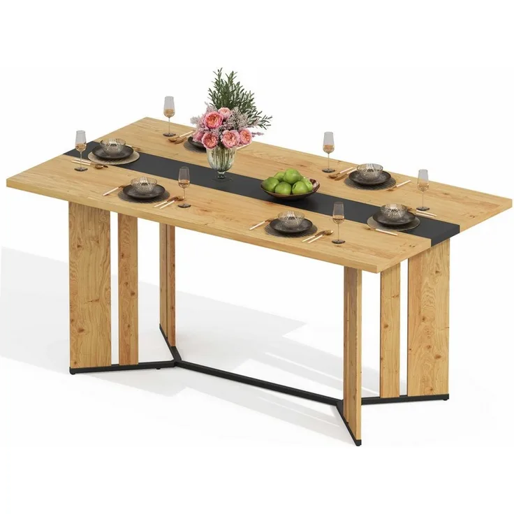BlingBin Esstisch Küchentisch (geeignet für Wohnzimmer,Küchen oder Essbereiche, 1-St, Tischplattenstärke 2,8cm,rutschfeste Polster,wasserfest und kratzfest), 150x80x76cm,skandinavischer Stil,Eichenmaserung