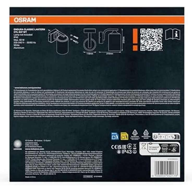 OSRAM LED-Außenwandleuchte, Endura Classic Lantern Cylinder, E27, IP43, weiß – Bild 3