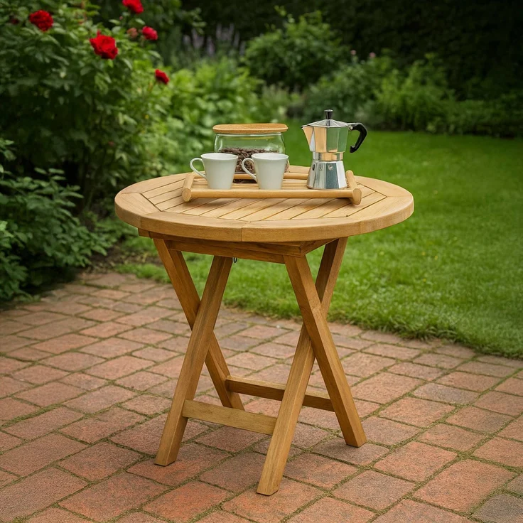 CLP Teakholz Beistelltisch, klappbarer Gartentisch Maharao, Tisch rund, wetterfest,teak – Bild 4
