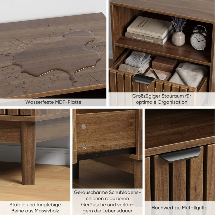 Celya Nachttisch 45 x 39 x 56.5 cm, Streifenmuster-Design mit einer Schublade (1er-set, mit 1 offenes Ablagefach, Geeignet für Schlafzimmer, Flur, Wohnzimmer) – Bild 3