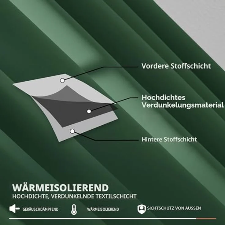 Deconovo Blickdichte Gardinen mit Kräuselband Vorhänge gegen Hitze Waldgrün | 2er Set, H 260 x B 140 cm, Thermovorhänge, Wohnzimmer und Schlafzimmer Gardinen, für Thermal Curtains, Sichtschutz – Bild 6