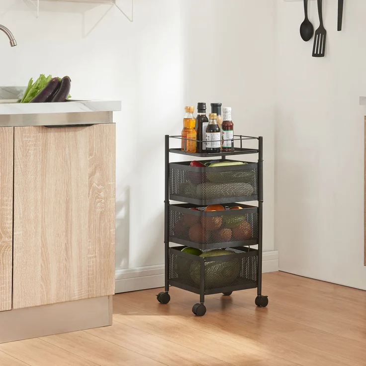 Rollwagen Sunndal mit 3 Ebenen 64,5x27x27cm Schwarz [en. casa] – Bild 1
