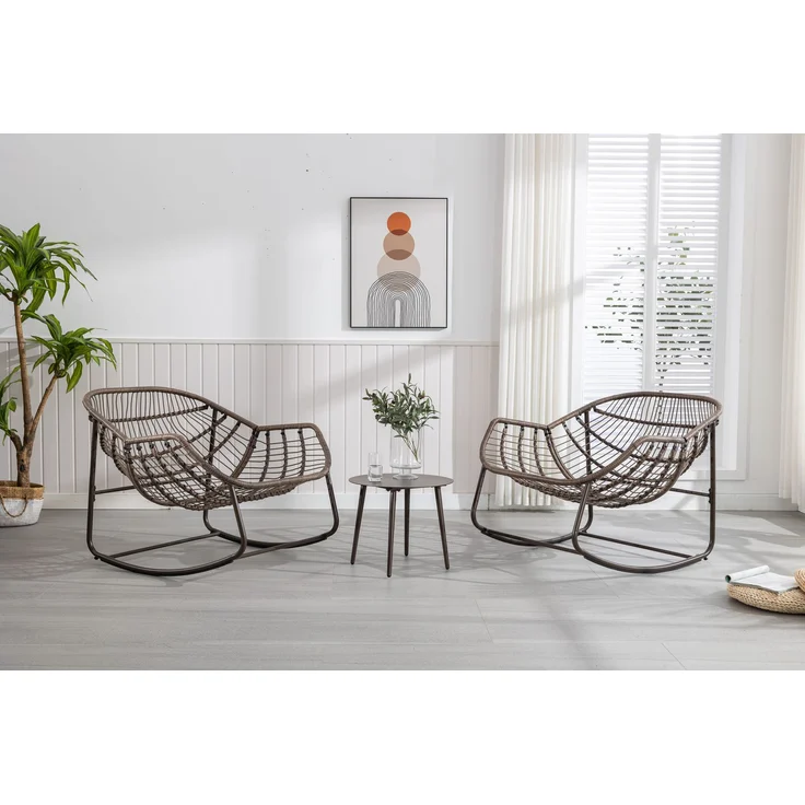 JARDJ Rattan-Schaukelstuhl für den Außenbereich, gepolsterter Schaukel- und Liegesessel für Veranda, Wohnzimmer, Terrasse, Garten, Marineblau – Bild 2