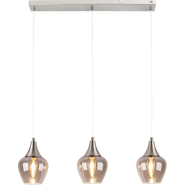 Hängeleuchte, 3-Flammig, Glas, silber, L 65 cm