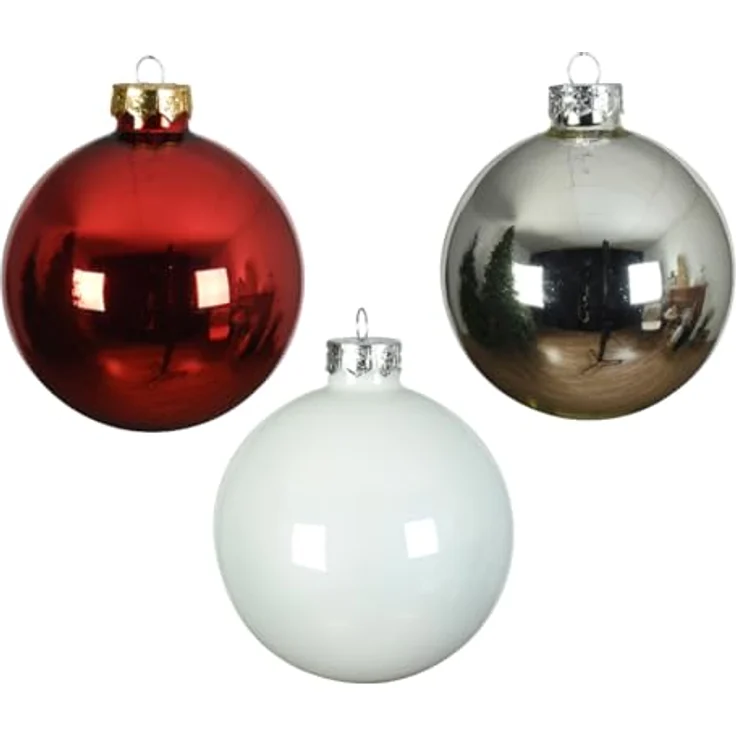 Kaemingk Glaskugeln Set rot weiß silber, 20-tlg. Weihnachtsbaumdeko Ø 6 cm, uni glanz/matt – Bild 2