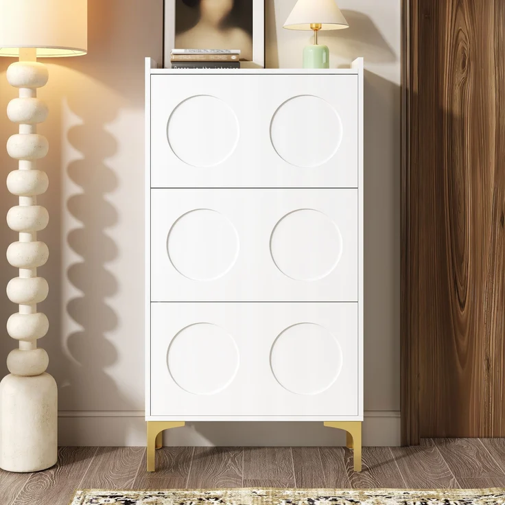 Schuhschrank aus MDF mit Klappfächern, 63x24x120 cm, Weiß – Bild 1