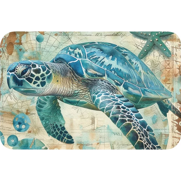 OnlyWow WC-Vorleger Vintage - Schildkröte - Meerestiere - Aquarell, Höhe 10 mm, Polyester, Rechteckig, WC Teppich, Toilettenvorleger, Toilettenteppich, Badematte 40x60 cm – Bild 1