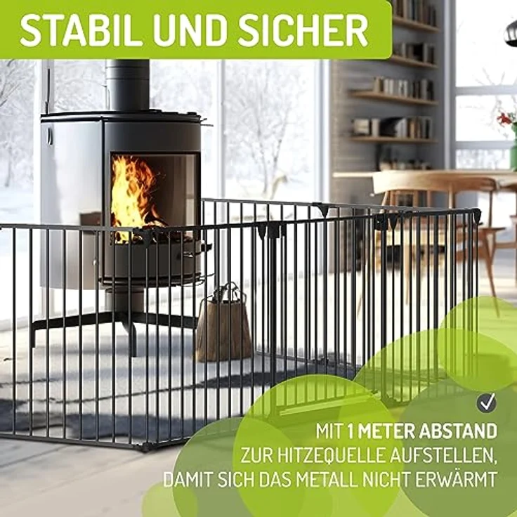 BOMI Kinderschutzgitter Kamin Milo XL 100-525 cm | Extrabreite Tür: 75 cm Durchgang & Feststellfunktion | Kaminabsperrung aus Metall | Ofen Schutz für Kinder freistehend | Kaminschutzgitter 4m – Bild 7