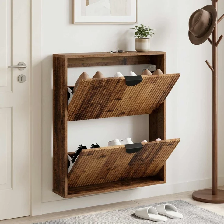 vidaXL Schuhschrank VENRAY 70 x 17 x 82 cm Holzwerkstoff Altholz 8020070 – Bild 1