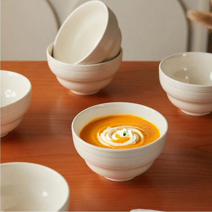 JIWOO Dessertschale 6er Ø11,8cm, Eisschale Frühstückschalen Müslischale Snackschale Schale, Keramik, (Schaleset, 6-tlg), Porzellan Hochwertiges Schalen Beige Mikrowellenofen Spülmaschine – Bild 3