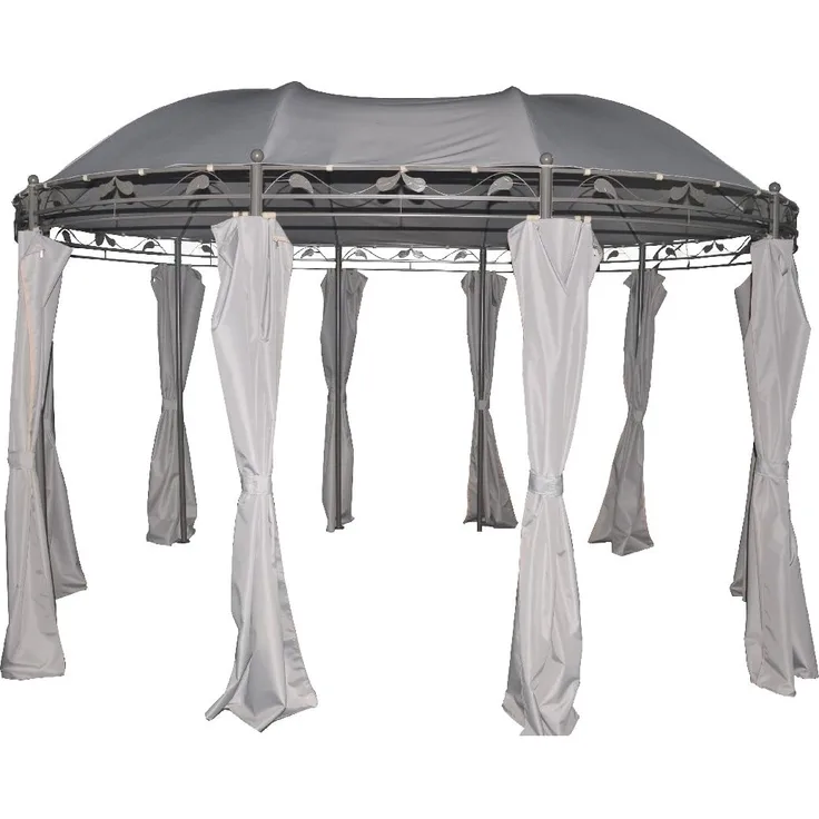 greemotion 128802 Nancy grau-Gartenpavillon 3x4 m-Event rund aus Metall-Gartenzelt wasserdicht & UV Schutz 50-Luxus Pavillon für den Garten, Hellgrau Polyester Gartenpavillon