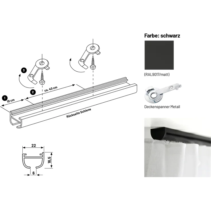Deco-Raum® Gardinenschiene Innenlauf Round | Länge: 340cm | Material: Aluminium | Farbe: Schwarz – Bild 2