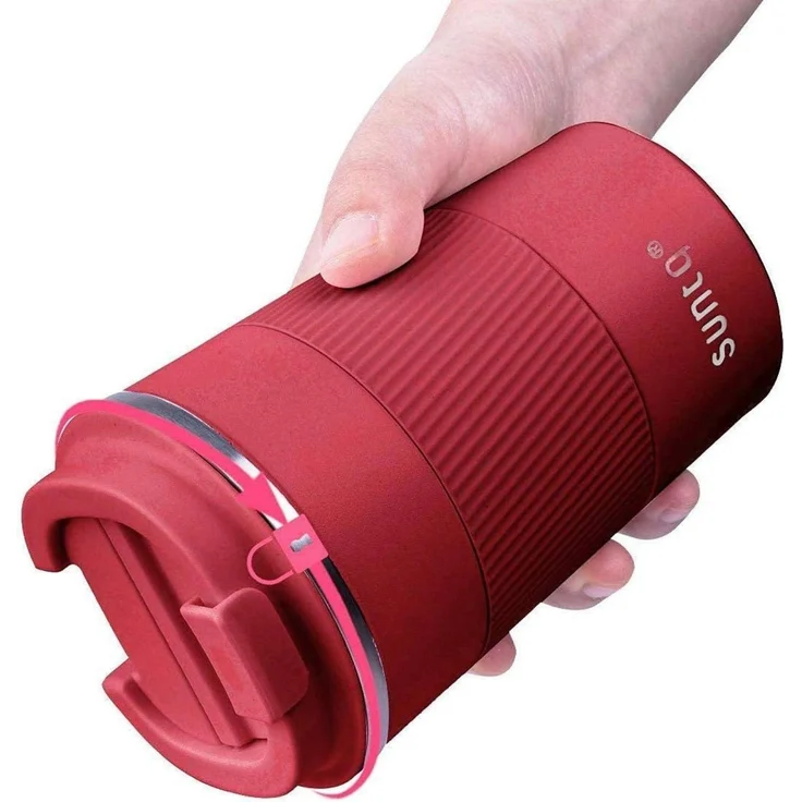 SUNTQ Kaffeebecher to go Thermo Edelstahl Doppelwand Isoliert 380ml Weinrot – Bild 5