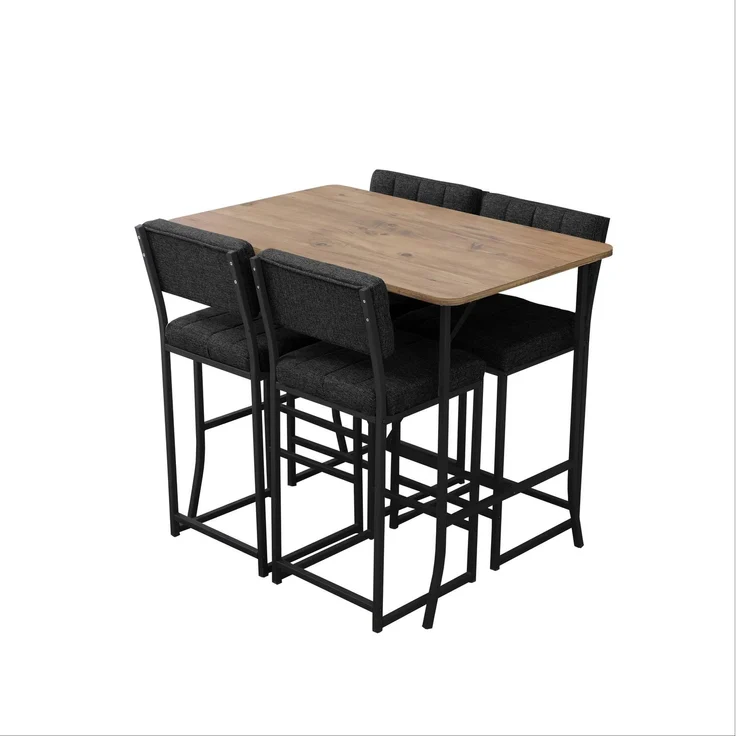 Skye Decor 'Retro - Anthracite, Walnut' Bartisch-Set mit Barhockern (5-teilig), Anthrazit / Walnuss, 110 x 92 x 70 cm – Bild 4