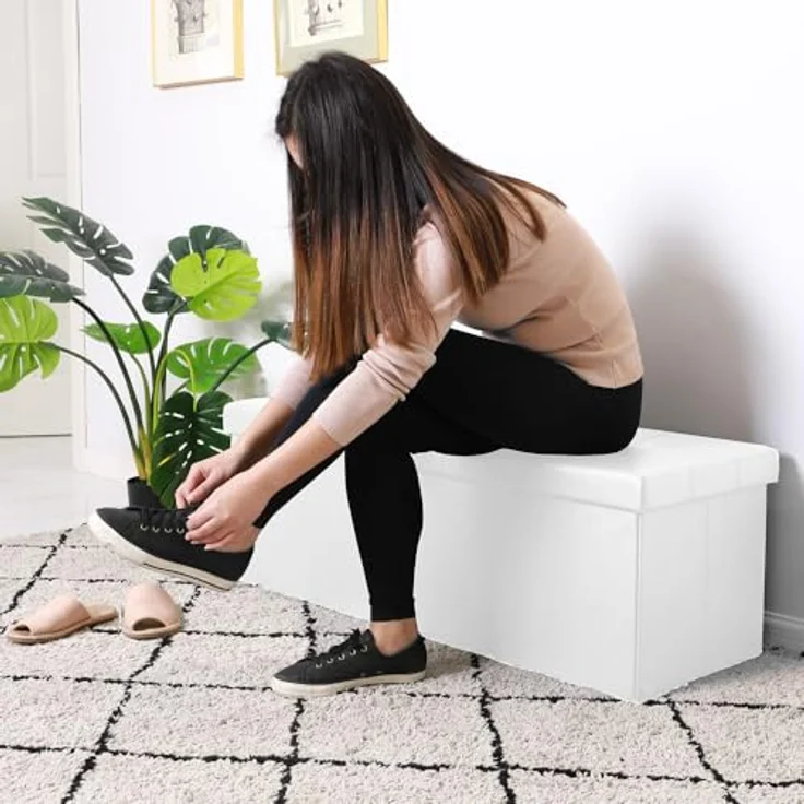 Casaria Sitztruhe, Deckel Klappbar Gepolstert Faltbar Kunstleder 130L Flur Schlafzimmer – Bild 3