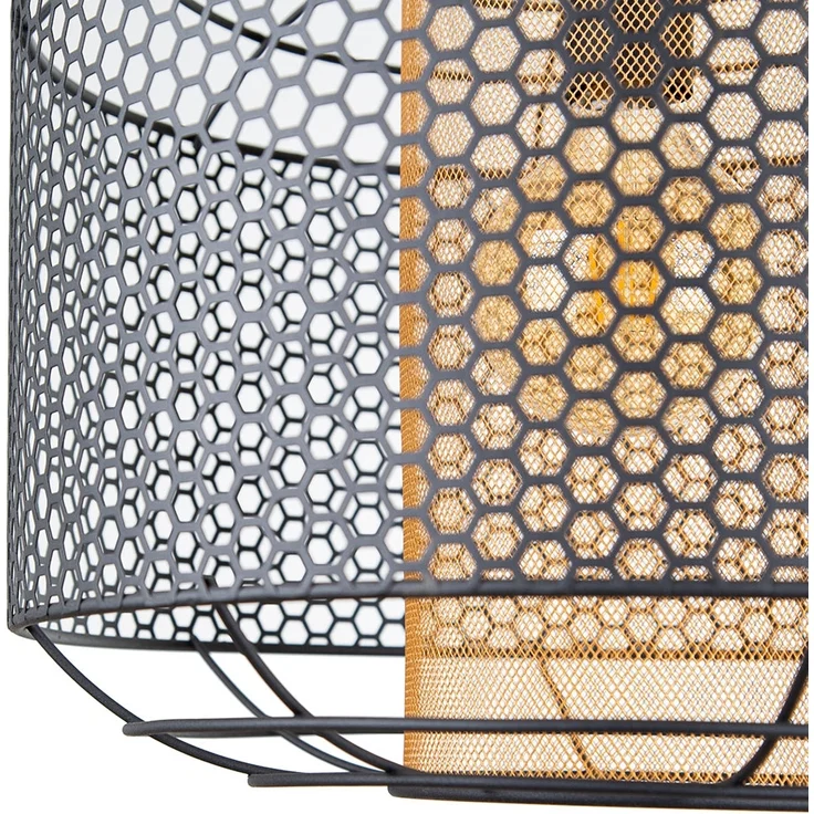 Hängelampe, Metall, goldfarbener Zylinder, Gitter, H 150 cm – Bild 6
