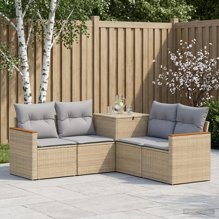 vidaXL Sofa Set 5 stk. Beige und Hellgrau Polyrattan und Stahl 3447939 – Bild 1