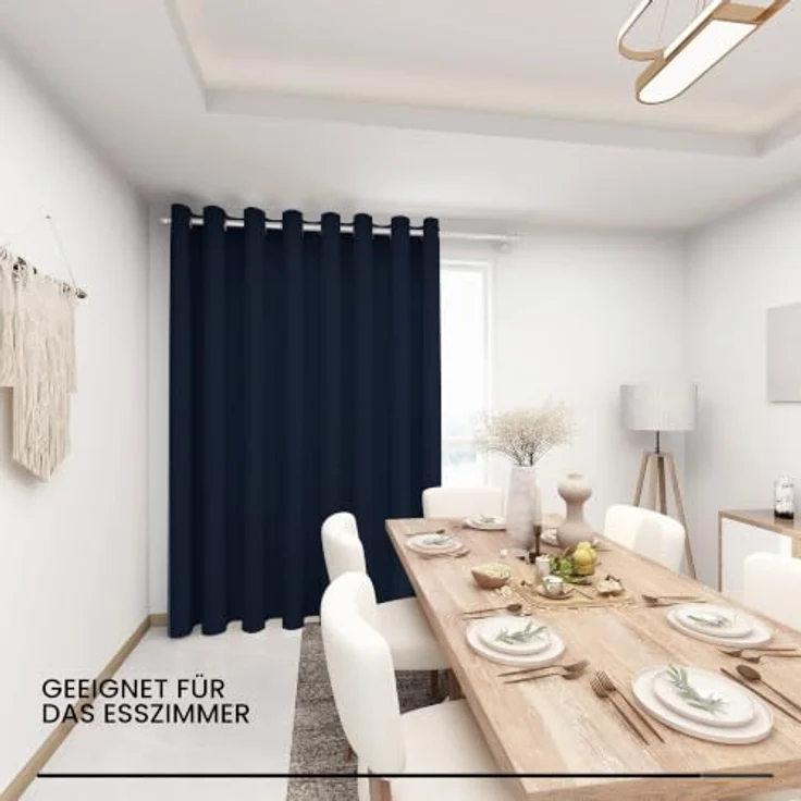 Deconovo Verdunkelnde Gardinen mit Ösen Blickdicht Türvorhang Dunkelblau | 1 Stück, H242 x B254 cm, Hitzeschutz Gardine, Blackout Curtain, Sichtschutz, Thermovorhang für Schlafzimmer und Wohnzimmer – Bild 8