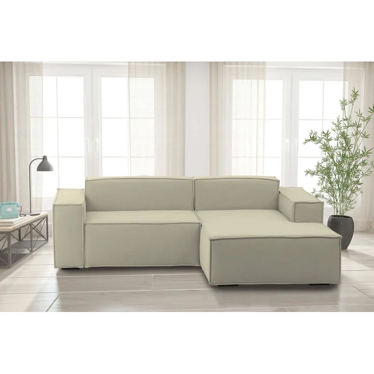 Dmora Sofa mit Halbinsel Ameli, modulares Sofa mit rechter Chaiselongue, modernes Stoffsofa, 100 % Made in Italy, 240 x 170 x 70 cm, Beige – Bild 2