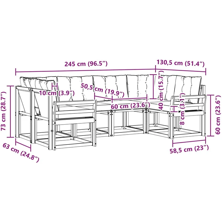vidaXL Outdoor-Sofagarnitur 6 stk. 6-Sitzer Natur und Hellgrau 3369002 – Bild 8