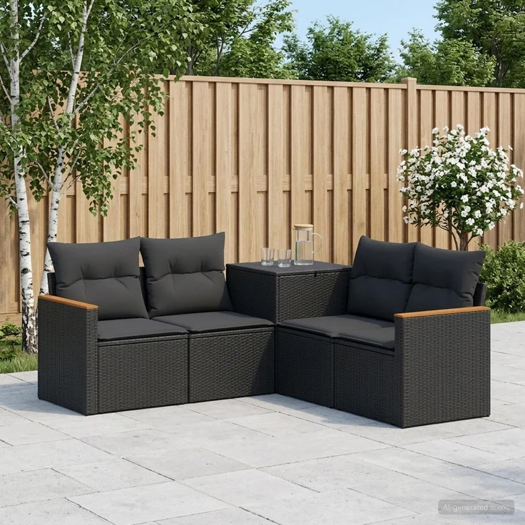 vidaXL Sofa Set 5 stk. Schwarz Polyrattan und Stahl 3447931 – Bild 1