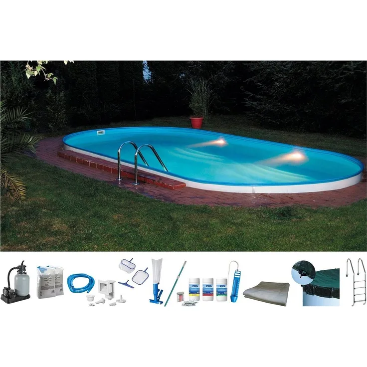 my POOL BWT Ovalpool PREMIUM mit blauer Innenfolie (Komplett-Set, 10-tlg), Höhe 150 cm, in verschiedenen Größen