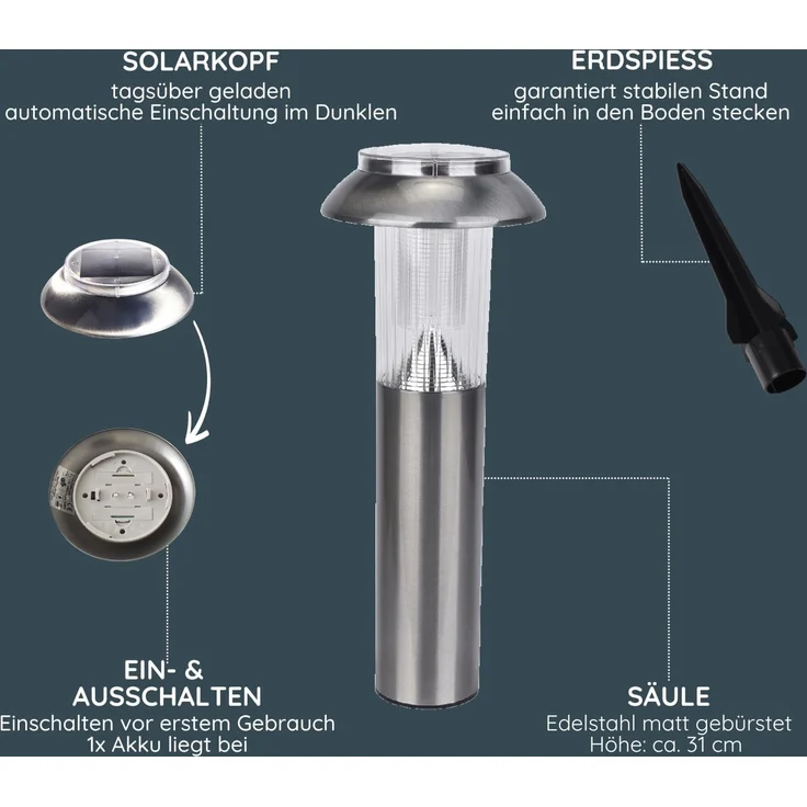 MeLiTec 3er Set Solar LED Gartenleuchten SO06-1 Edelstahl matt gebürstet – Bild 5