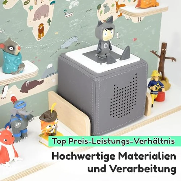 stadtecken Holzregal für Musikbox I Geeignet für die Toniebox und ca. 50 Tonies I Perfekte Tonie Aufbewahrung im Kinderzimmer I Zum Aufstellen oder Aufhängen I Atlas, groß – Bild 4