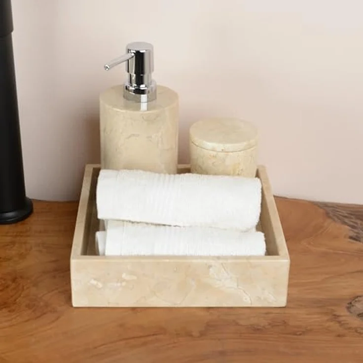 wohnfreuden Dekotablett Marmor Tablett creme quadratisch 20 cm, 1348 – Bild 4