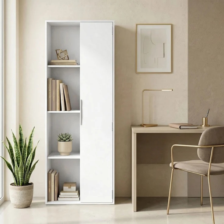 MELAYR, 4-stöckiges Bücherregal mit verstellbaren Regalböden, 60 x 35 x 160 cm, Weiß – Bild 4