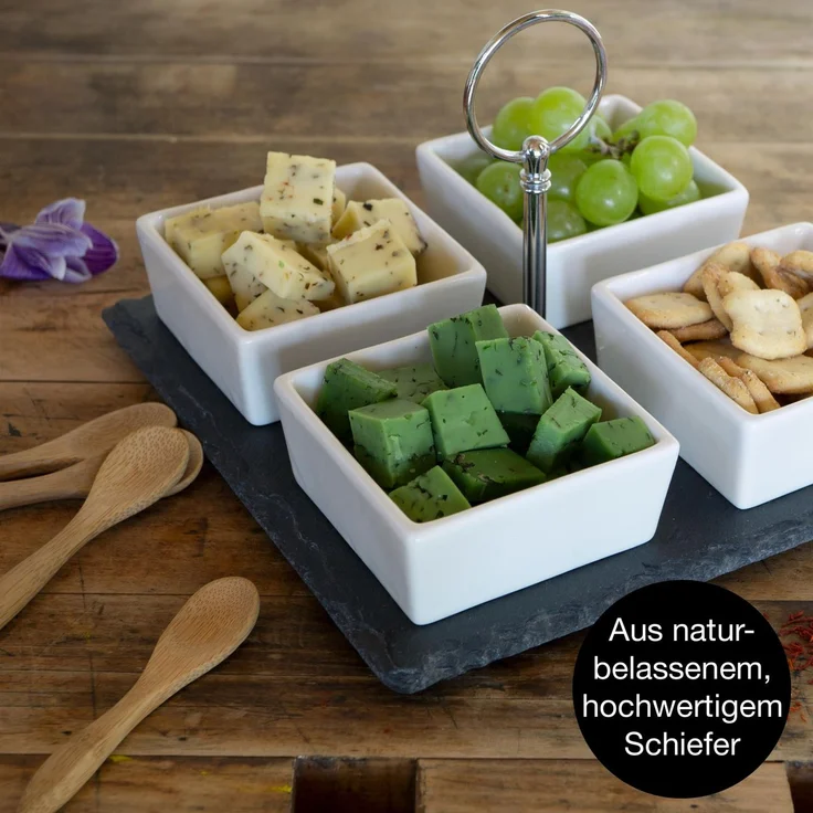 Moritz & Moritz Schieferset Saffron - Schieferplatte mit 4 Eckigen Schalen – Bild 4