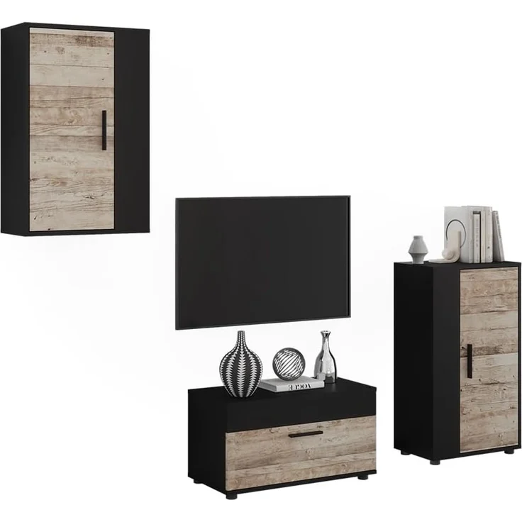 Wohnwand Berno Schwarz/Sandeiche 3-teiliges Set Vicco – Bild 5