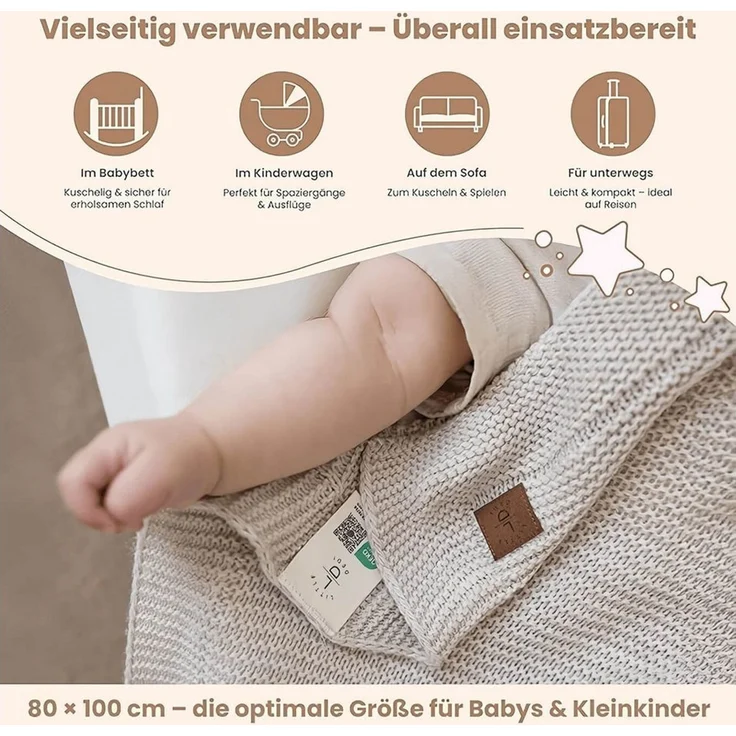 Babydecke Baby Strickdecke, Babydecke, Weich & Atmungsaktiv, 80x100cm, Beige, Little Dedi – Bild 4