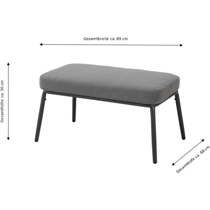 LECO Sessel mit Fußhocker CLARA, Sonnendach, Polsterauflage und Kissen grau, Stahlrohrgestell anthrazit, Sessel 102x93x 52 cm, Hocker 89x48x36 cm – Bild 9