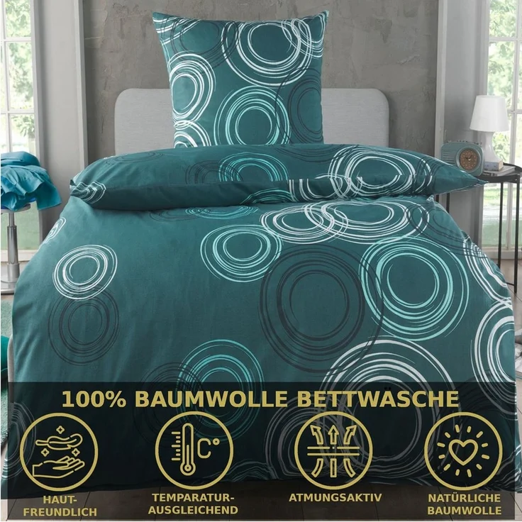Malika Bettwäsche 155x220 + 80x80 cm atmungsaktiver Baummwoll Renforce Bettbezug, Renforce Baumwolle, 2 teilig, Für Allergiker geeignet, pflegeleicht, angenehm weicher Stoff – Bild 2