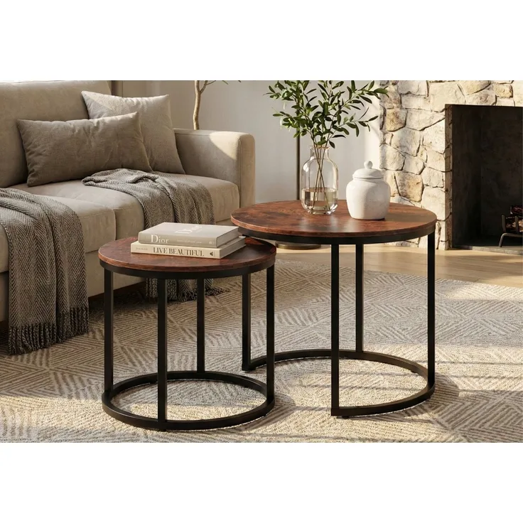 Home Collective Couchtisch Kleiner 2er Set aus Holz, Wohnzimmertisch Modern (Beistelltisch Set 2 in 1 mit Metallgestell, Büro Beistelltisch Loft Design TWIN, kratzfeste Oberfläche, Set 2 in 1), Quadratisch in Eiche hell, für Wohnzimmer