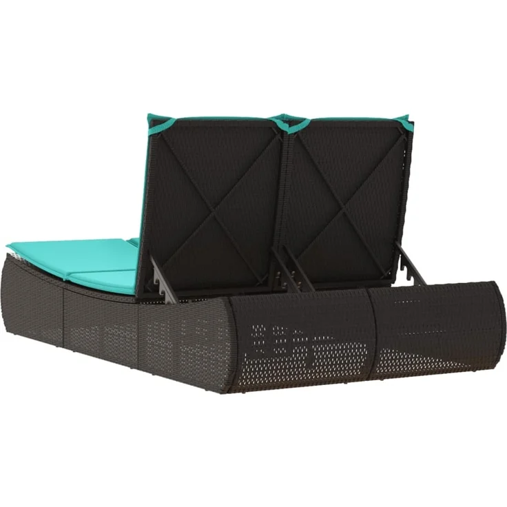 vidaXL Doppel-Sonnenliege mit Kissen Schwarz Poly Rattan 368098 – Bild 6
