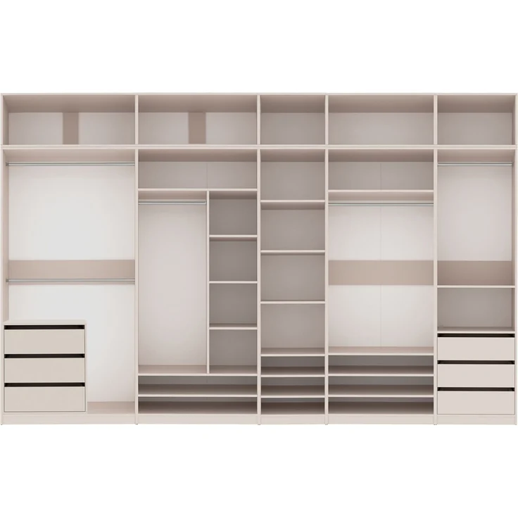 Marmex Möbel Tres Set-R/N Hoher Kleiderschrank mit Aufsatz, großer offener Einbauschrank, Kompaktgarderobe für Kleidung und Schuhe, Ankleidezimmer Möbel, laminierte Spanplatte, graubeige cashmere 380x246x51 cm – Bild 1