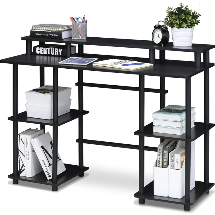 Furinno Computertisch/Schreibtisch mit unterschiedlichen Ablageflächen, Holz, Espresso/Schwarz, 48 x 113.03 x 86.11 cm – Bild 4