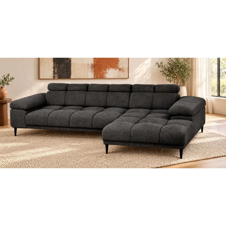 Ecksofa Schlafsofa SENVELIO RELAX in Stoff Glam Anthrazit Ottomane Rechts