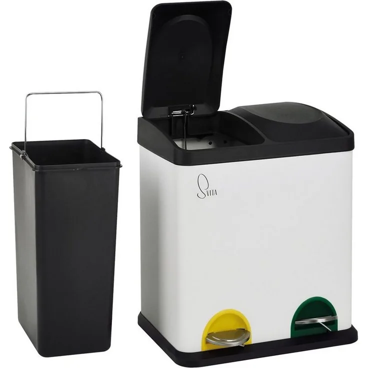 SVITA TC2X15 Mülleimer 30L 2x15 Treteimer Papierkorb Mülltrennung Stahl Weiß