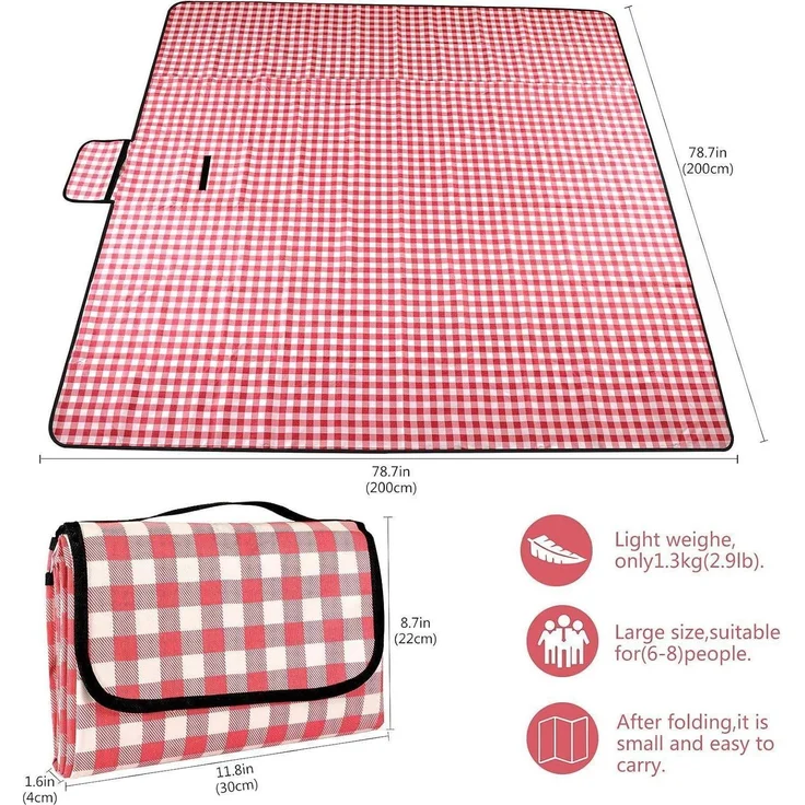 Picknickdecke wasserdicht waschbar Rot 200 x 300 cm (Rechteckig) – Bild 2